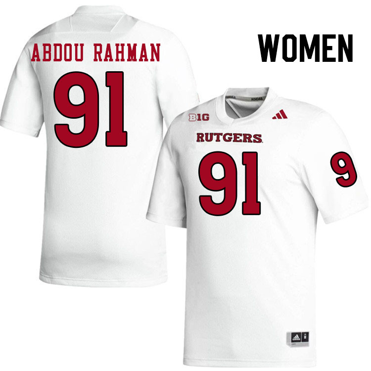 Women #91 Djibril Abdou Rahman Rutgers Scarlet Knights 2024 College Football Jerseys Stitched-White